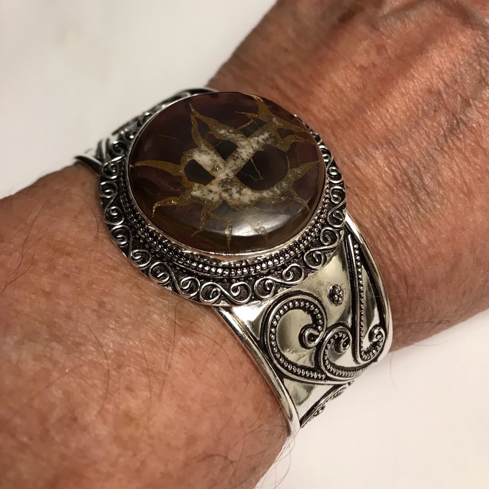Jasper Stamped 925 Sterling Silver Cuff Bracelet